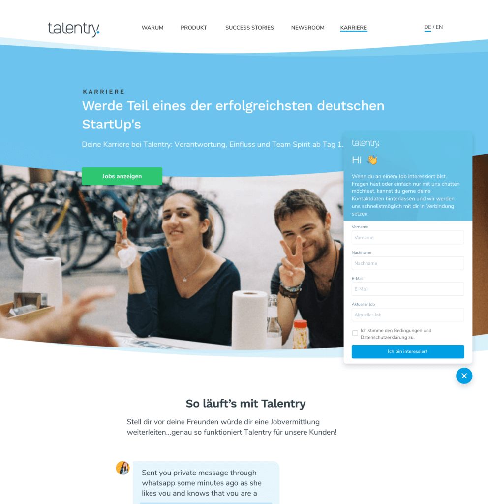 Talente können ihre Daten auf der Karriereeite des Unternehmen hinterlassen und werden Teil des Talentpools