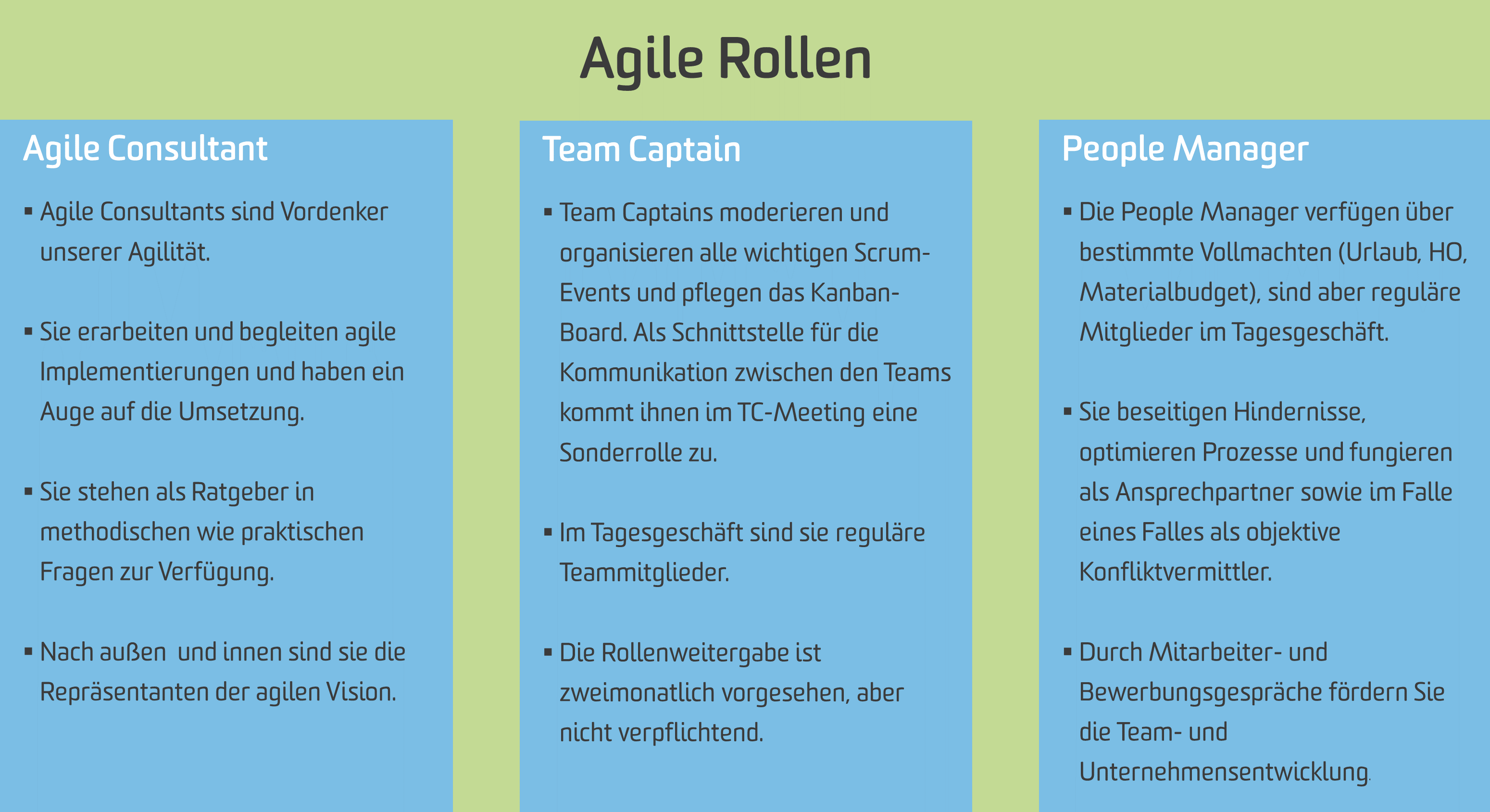 Als Reminder hier noch einmal die agilen Rollen bei next level.