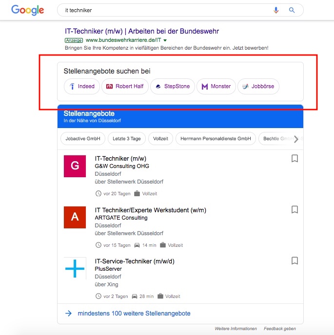 Verlinkung auf weitere Marktteilnehmer für Jobs
