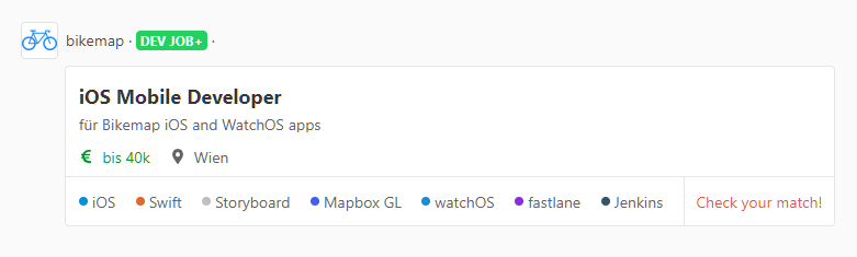 Stellenanzeigen Suchergebnisseite mit den wichtigsten Infos für Developer