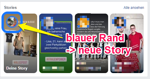 Hinweis auf neue Story: Profilbild ist blau umrandet