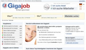 Screenshot von der Jobsuchmaschine Gigajobs.de