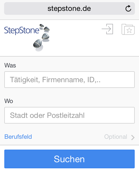 Mobile Jobsuchfunktion, zentral auf die Jobsuche beschränkt