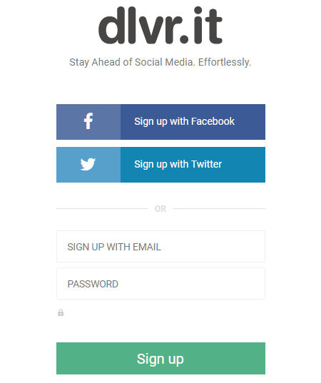 Die dlvr.it Signup Page: Es gibt verschiedene Möglichkeiten